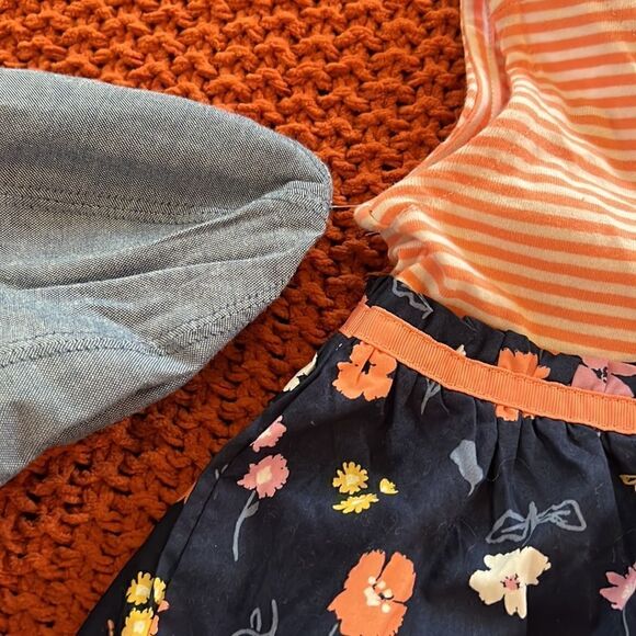 Carters just one you 9M floral/striped dress w/ matching denim blue hat NWOT - Picture 6 of 9